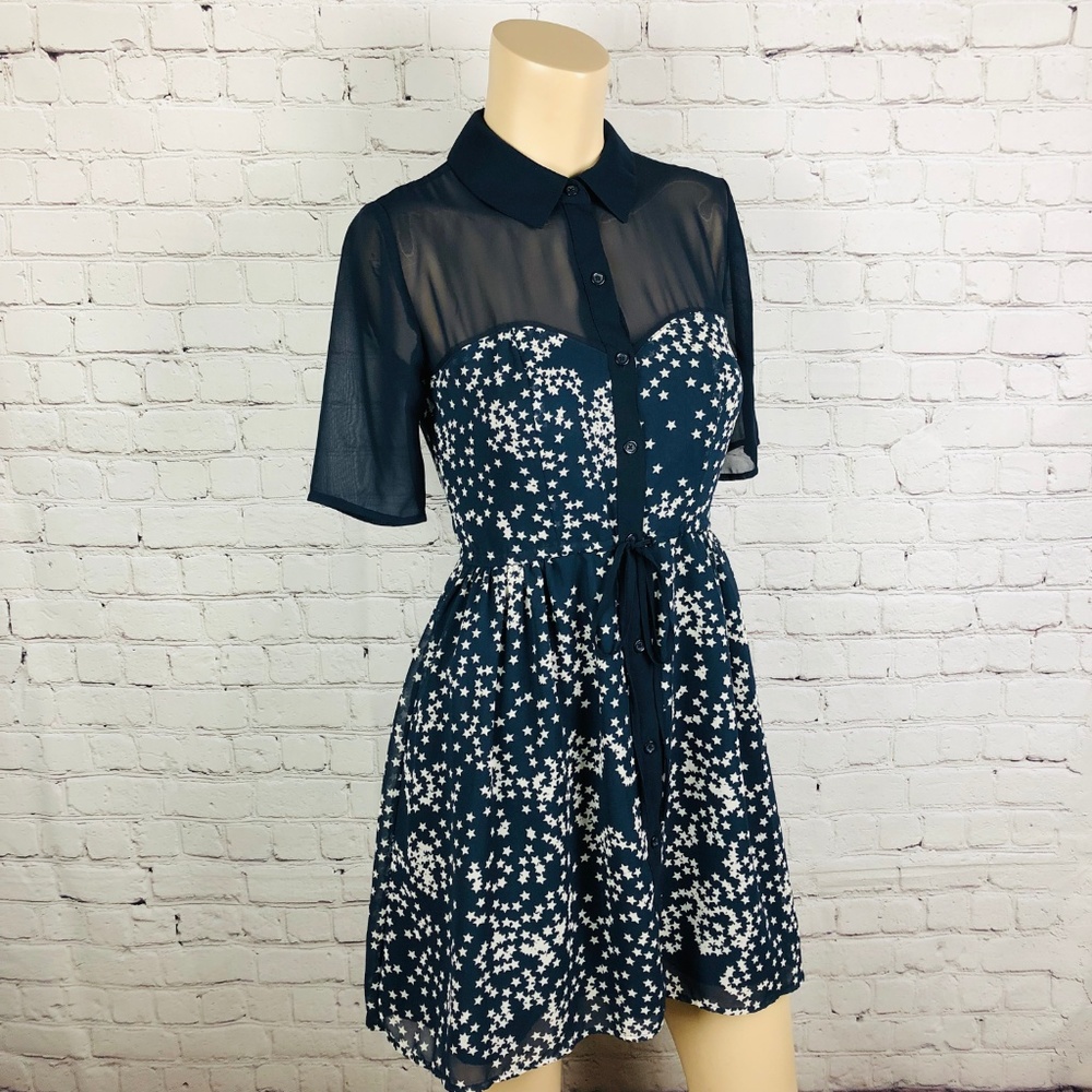 EUC Princess Vera Wang Navy Star Print Shirt Dress